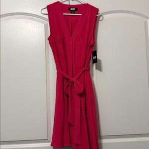 DKNY Women's Vibrant Pink Pleated Dress